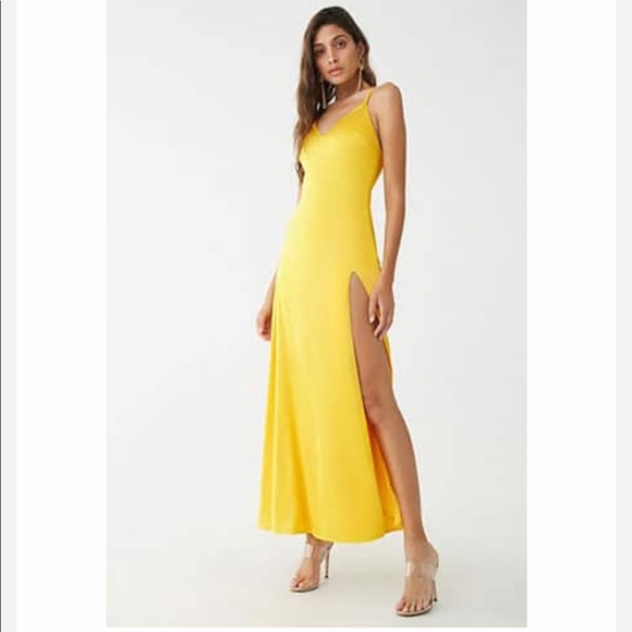 Forever 21 Dresses & Skirts - 💛Satin Golden Yellow Floor Length Maxi Dress 💛